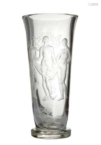 Art Déco Glass Vase. Cylindrical shape, transparen…
