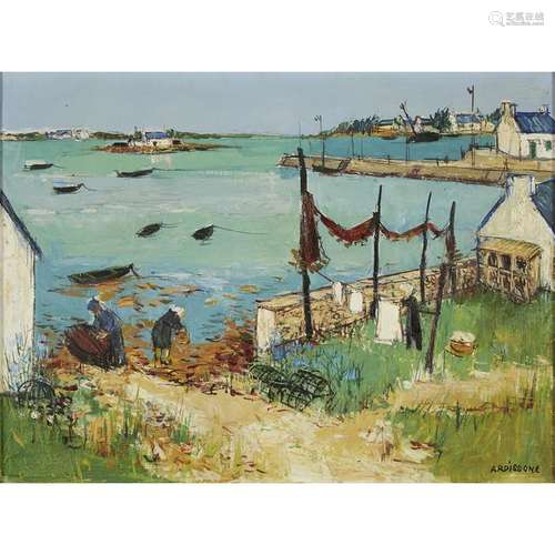 YOLANDE ARDISSONE (FRENCH B. 1927) HARBOR SCENE Signed