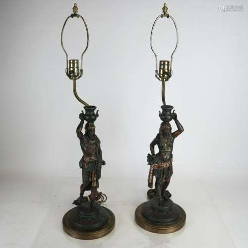Pair 19th Century Orientalist-Style Figurine Lamps