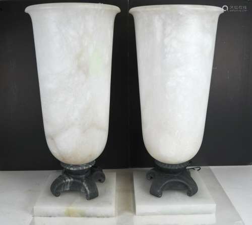 Pair Art Deco Alabaster Vase Lamps