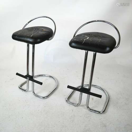 Pair Italian Chrome Modern Bar Stools