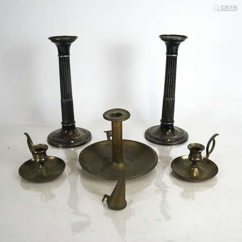 Five Various Metal, Silver Plate Candlesticks