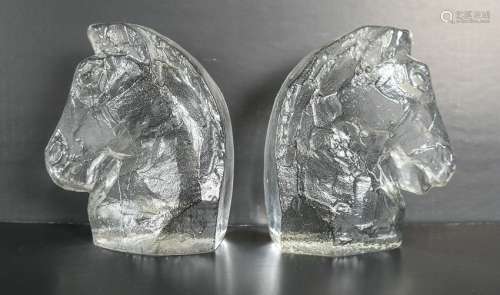 Pair Glass Horse Bookends