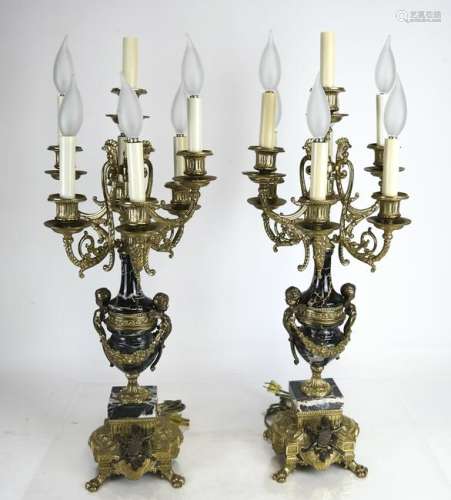 Pair of Marble and Brass Candelabra
