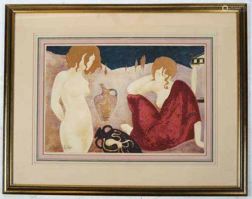 Two Framed Nudes - Gouache, Illegibly Signed
