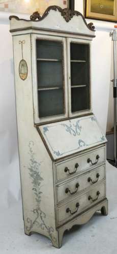 Venetian-Style Painted Secretary/Bookcase
