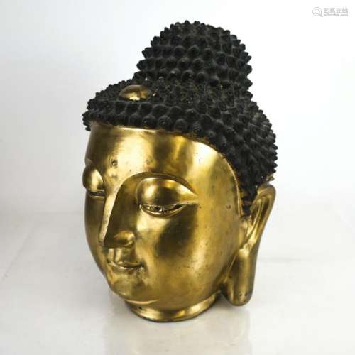 Chinese Bronze Buddha Head Sculpture