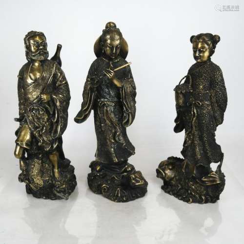 Three Chinese 20th C. Bronze Figural Sculptures
