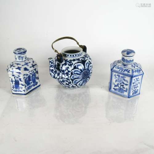 Chinese Ceramic Teapot and Pair Jars
