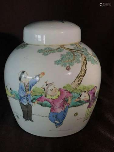 Chinese Porcelain Jar with Cover - Children