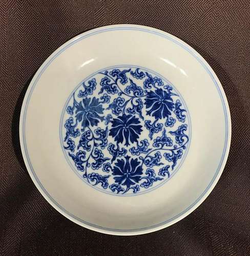 Chinese Blue White Porcelain Dish with Lotus Motif