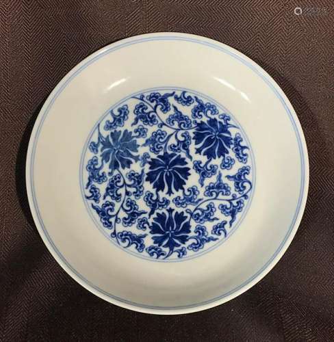 Chinese Blue White Porcelain Dish with Lotus Motif