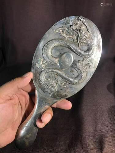 Chinese Silver Mirror with Dragon