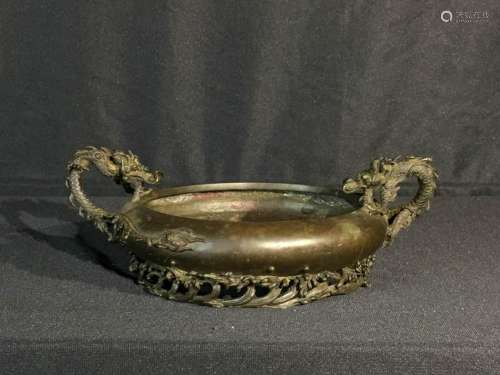 Japanese Bronze Bowl with dragon
