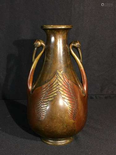 Japanese Bronze Vase with Crane