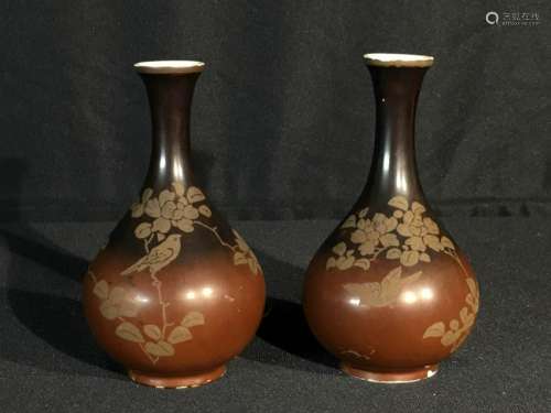 Pair Japanese Lacquer on Porcelain Vases