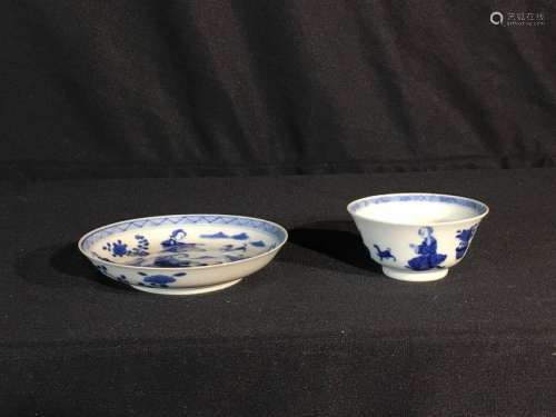 Chinese Blue White Kangxi Cup and Dish