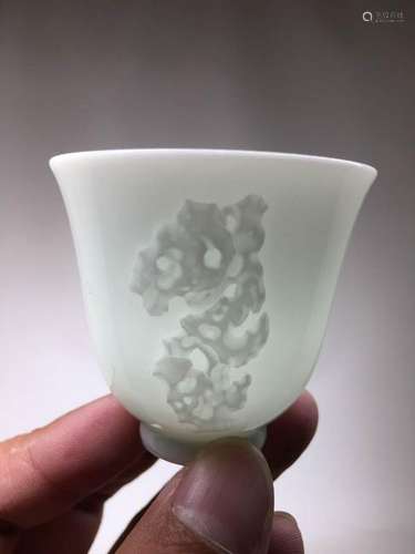 Pair Chinese Porcelain Cups with Rock