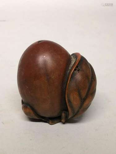 Japanese Boxwood Netsuke -  peach signed