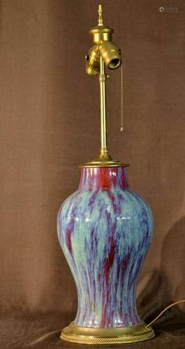 Chinese Flambe Porcelain Blauster Vase Lamp