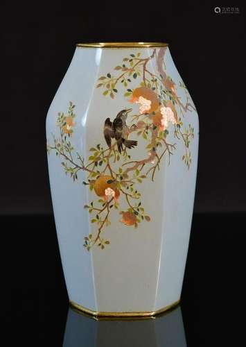 Japanese Hexagonal CloisonnÃ© Vase with Fruit Scene