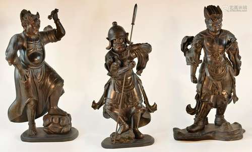 Important Set of Early Japanese Wooden Sculpture -