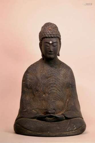 Early Japanese Wood Seated Buddha