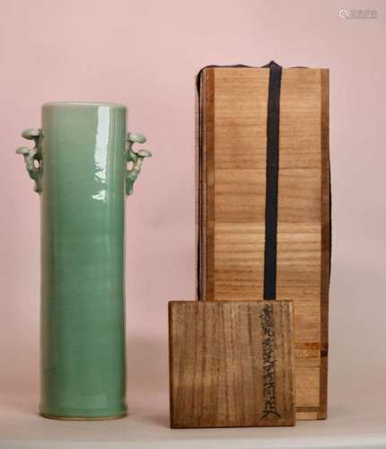 Japanese Celadon Porcelain Vase with Lingzi Ear