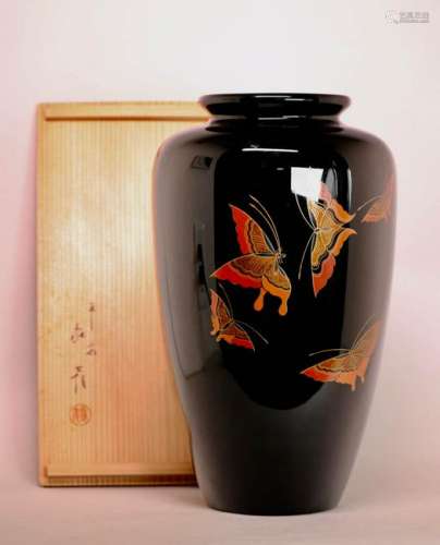 Japanese Lacquer Vase with Butterfly