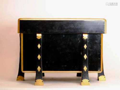 Japanese Black Lacquer Chest with Fitted Wood Box