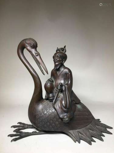Japanese Bronze Censer of Sage on Crane