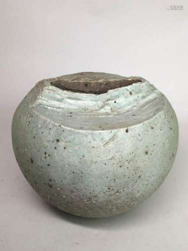 Japanese Modern Ceramic Vase with Incised DÃ©cor