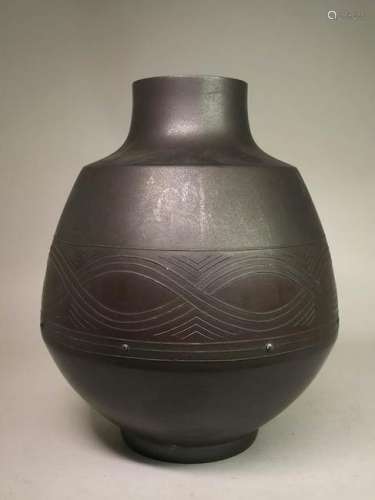 Art Deco Japanese Bronze Vase - Silver Bead Inlay