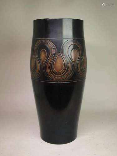 Japanese Bronze Vase with Silver Wire Inlay