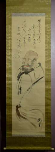 Japanese Water Color Scroll Painting - Monk