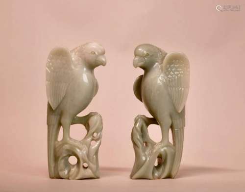 Pair Chinese Jade Parrots