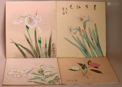 Four Japanese Water Color - Florals