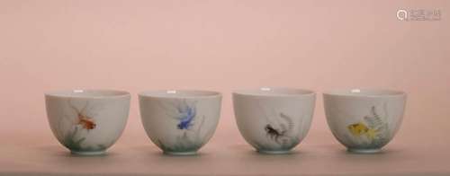 Four Chinese Porcelain Cups with Goldfish