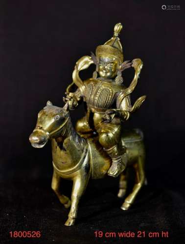Chinese Gilt Bronze Guandi on Horse
