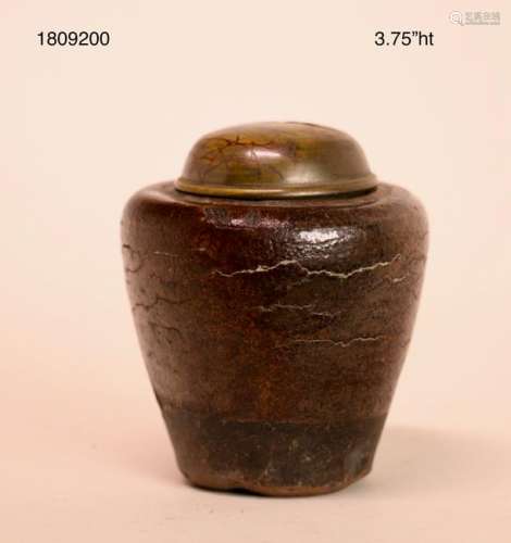 Japanese Kobizen Pottery Censer with Mixed Metal Bronze