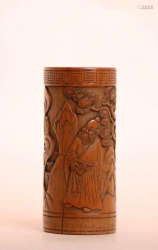 Chinese Bamboo Brushpot with Elder