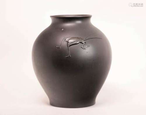 Japanese Bronze Vase with Grasshopper