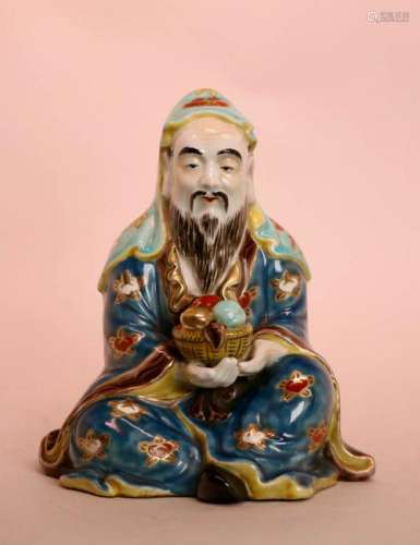 Japanese Kutani Porcelain Seated Elder with Peach