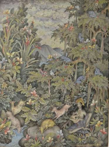 Southeast Asia Painting on Fabric - Deatiled Scene -