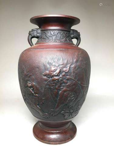 Pair Japanese BronzeMiniture Vases with Gold Inlay
