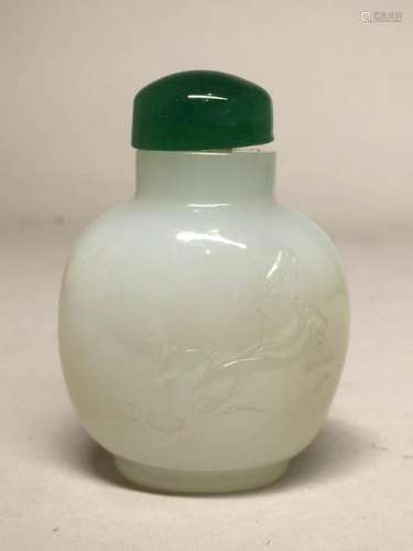 Chinese White Jade Snuff Bottle - Horse