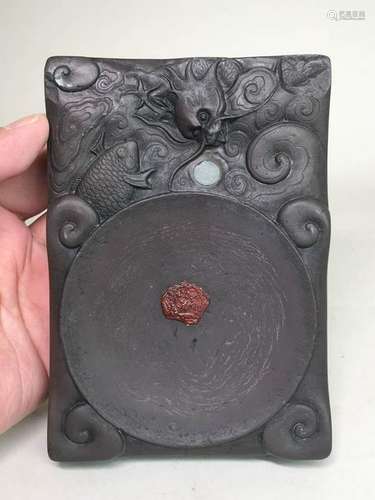 Chinese Duan Inkstone - Dragon and Fish