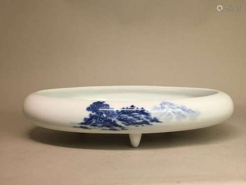 Japanese Blue White Porcelain Oval Bonzai Planter