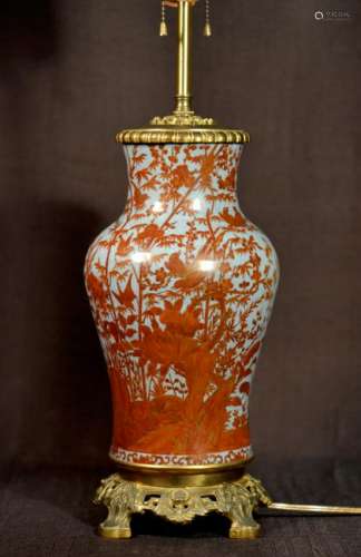 Chinese Crackle Glazed Porcelain Vase Mounted as Lamp