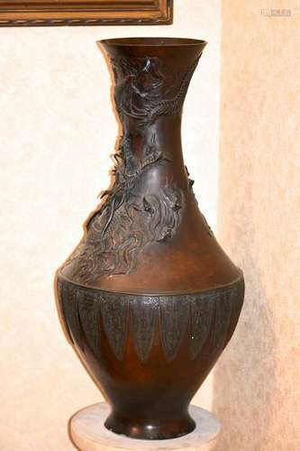 Japanese Bronze Vase with Dragon